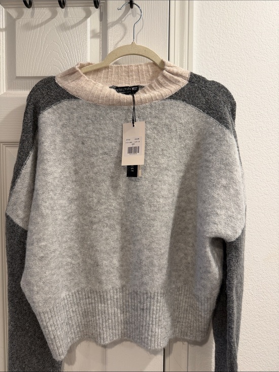 Central Park West Sweaters - Central Park West Colorblock Crewneck Sweater - Light Gray, Charcoal & Cream
